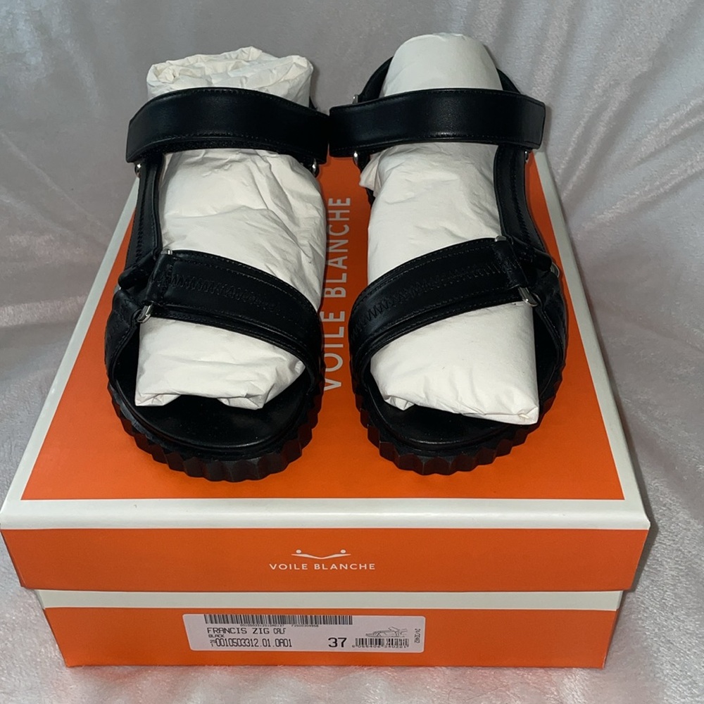 NWT VOILE BLANCHE FRANCIS ZIG Leather Sandals in Black - Picture 8 of 16